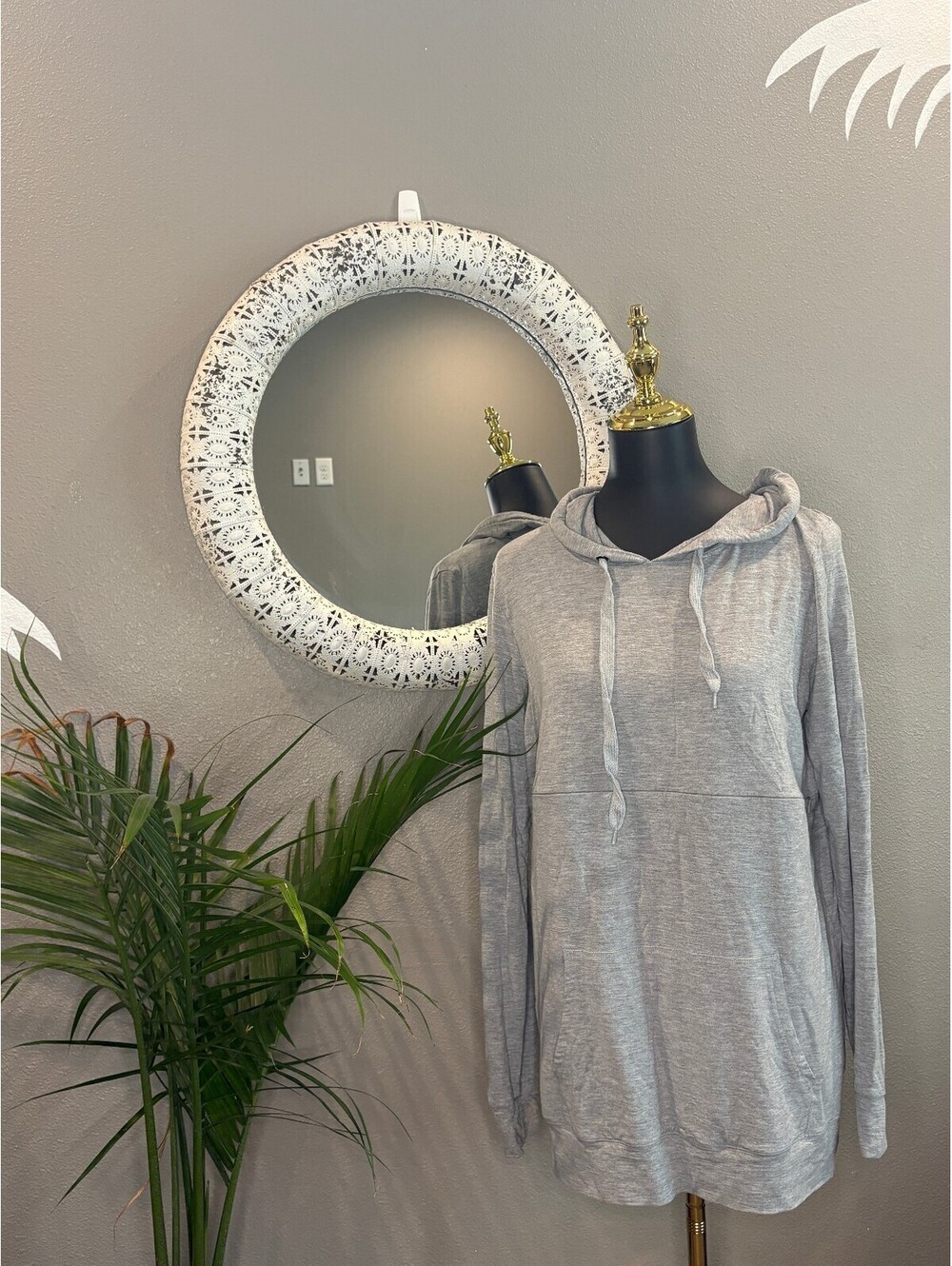 Maternity Gray Pullover Hoodie Sweatshirt with Drawstring Hood
